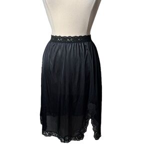 Vintage Vassarette Nylon Midi Slip‎ Skirt Lace Trim and Side Slit Womens Large